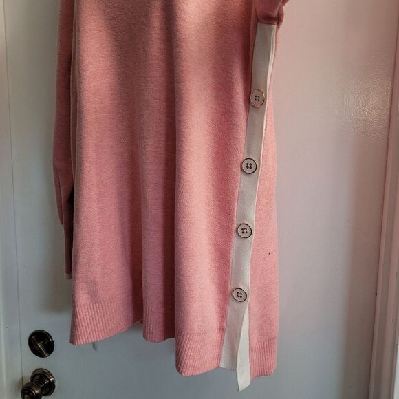 Chicos Side Button Tunic Sweater Contrasting Trim Pink Size 2 | L - Picture 3 of 7